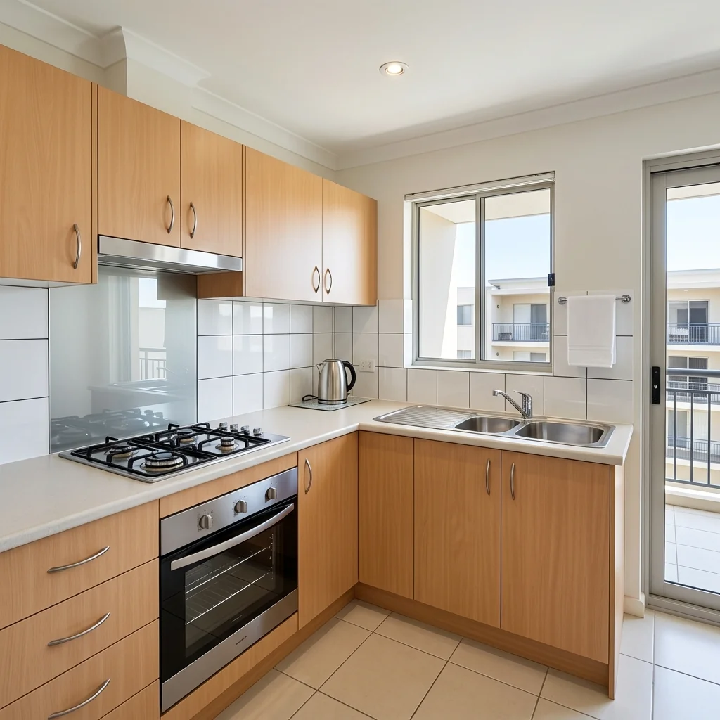 Kitchen after professional bond cleaning — sparkling clean
